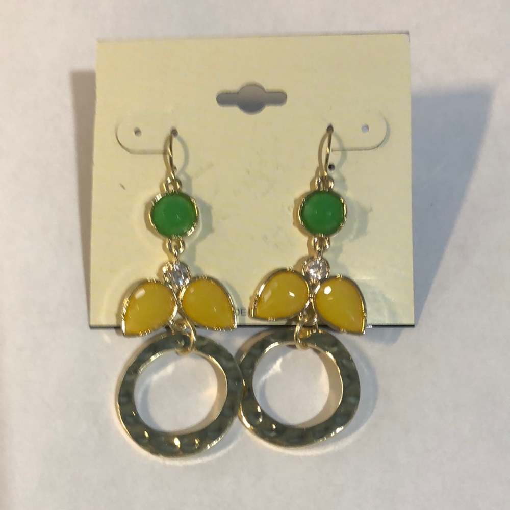 New Green, Yellow and Gold Dangle Earrings